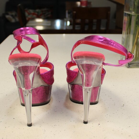 Pleaser Sparkle Pink Extreme Stiletto Platforms Size 13 - Picture 6 of 9